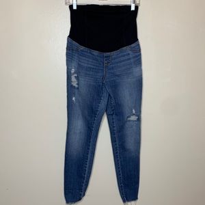 ISABEL Maternity Jeans BOHO Distressed Raw Hem Cropped Skinny Denim 4